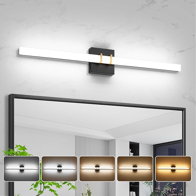 Modern Black and Brass Vanity Light Bar 32 Inch, 24W 5CCT Dimmable Bathroom Light Fixtures LED Wall Lighting Fixture