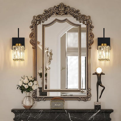 [Hardwired] Bathroom Wall Sconces Set of Two Bathroom Light Fixtures | Hardwired, Premium Crystal, Black and Gold Superior Durable Metal, Wall Lights for Living Room Bathroom Hallway Bedroom