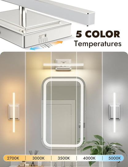 15.7 Inch Modern Bathroom Light Fixture, 12W 5CCT Dimmable LED Chrome Bathroom Vanity Lights Over Mirror, Vanity Lights for Bathrooms Restroom Mirror- ETL Certified