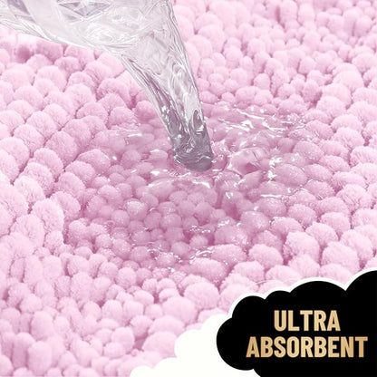 OLANLY Thick Bathroom Rugs 30x20, Soft Chenille Striped Bath Rugs, Pink | Rubber Backing, Machine Wash, Extra Absorbent Bath Mats for Bathroom Floor, Tub and Shower, Home Decor Accessories