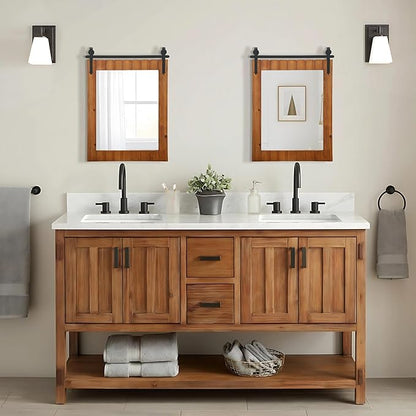 Besdomus Bathroom Rustic Wall Mirror: 22"x30" Brown Barn Door Solid Cedar Wood Frame Vanity Mirror - Wall Mounted Mirror for Hallway/Living Room/Bathroom - Farmhouse Decor for Fashion-Conscious