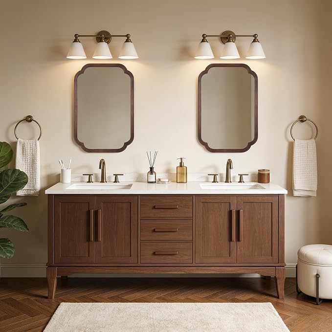 20" x 30" Rounded Corner Arch Wall Mirror with Wood Frame for Entryway, Living Room or Bedroom Home Decor - Light Woodgrain [20" x 30" Walnut]