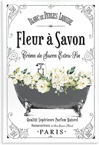 'Fleur a Savon Vintage Parisian Bathroom'| Wall Plaque Art | Stupell Industries | 10 x 15 Inches, Easy to Hang and Sturdy, Made in USA, by Lettered and Lined