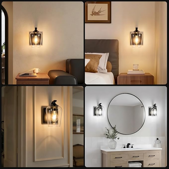 Battery Operated Wall Sconce, Rechargeable Magnetic Wall Lamp with Remote Control, Dimmable LED Bulb & Clear Glass Shade, Wireless Light for Bedroom Bathroom Hallway Farmhouse Decor