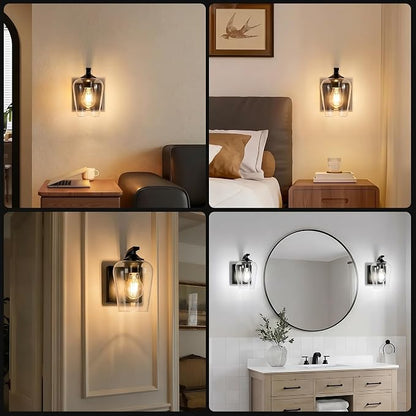 Battery Operated Wall Sconce, Rechargeable Magnetic Wall Lamp with Remote Control, Dimmable LED Bulb & Clear Glass Shade, Wireless Light for Bedroom Bathroom Hallway Farmhouse Decor