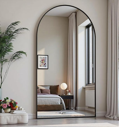 Dewfig Arched Full Length Mirror, 71"x30" Large Floor Mirror, Black | Aluminum Alloy Frame Full Body Mirror, HD Shatterproof Tempered Glass, Lean/Stand/Wall for Living Room,Bedroom, Dressing Room