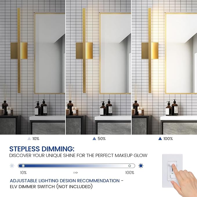 Epinl Gold Bathroom Light Fixtures - 24 inch Brushed Gold Vanity Light for Bathroom Over Mirror Dimmable 5CCT LED Light Bar Modern Lighting Fixture for Bathrooms Bedroom Living Room