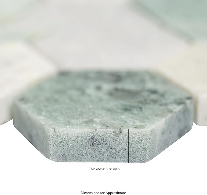 MSI Icelandic Green Hexagon 12 in. x 11.81 in. x 10 mm Polished Marble Mesh-Mounted Mosaic Wall Tile for Bathroom, Kitchen Backsplash, Accent Wall Tile, and Shower Wall Tile