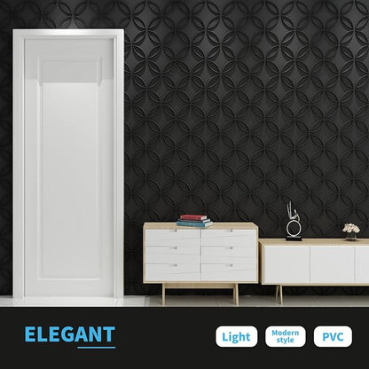 Art3d PVC 3D Wall Panel Interlocked Circles in Matt Black Cover 32 Sq.ft, for Interior Ceiling and Wall Decor for Residential or Commerical | Waterproof, Scratch Resistant, Wall & Ceiling Decor Panels, Ideal for Commercial Spaces