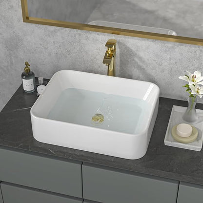 Sarlai Vessel Sink Rectangular - 19"x15" White Bathroom Sink Rectangle Above Counter Porcelain Ceramic Bathroom Vessel Vanity Sink Art Basin
