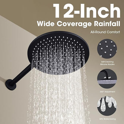 TRUSTMI 12" Pressure Balance Rain Shower System with Handheld, Matte Black | Rain shower faucet with cUPC valve and handheld spray. Prevents scalding, ideal for safe modern bathroom upgrades