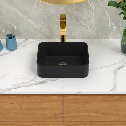 Lordear Black Vessel Sink Rectangular 16" x 12" Black Bathroom Vessel Sink Rectangular Ceramic Porcelain Vanity Above Couter Art Basin