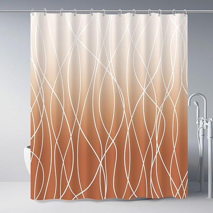 Striped Shower Curtain for Bathroom, Burnt-Orange, 72" W x 72" L | with Hooks, Modern Hotel Style, Water Repellent, Washable, Weighted Hem