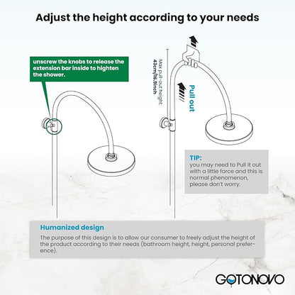 gotonovo Exposed Shower Faucet with Spout Matte Black,Curved Pipe | Brass Bathroom Exposed Shower System,8’’ Rain Head,Swivel Tub Spout 2 Cross Handle,Adjustable Handheld Sprayer,Wall Mount