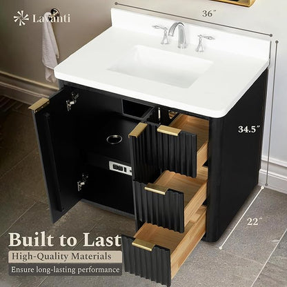 Lavanti Wooderna 36 Inch Bathroom Vanity with Sink – Stylish Firwood Black Vanity Bathroom with Storage Cabinet – Modern Bathroom Vanities with Single Vanity Sink & Quartz Countertop
