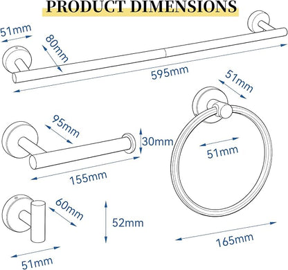 HOMOTEK 4 Pieces Bathroom Accessories Hardware Set, 24 inch Towel Bar, Towel Ring, Robe Hook, Toilet Paper Holder, Stainless Steel Rack Kit Wall Mounted, Gold