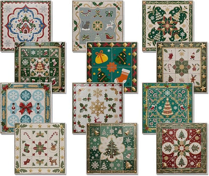 Easy Peel Stick wall Tile Stickers 6x6in Stick on backsplash Tiles,12Pcs | removable 3D tile for kitchen RV bathroom laundry backsplash decor,Ultra-high-definition printed christmas pattern