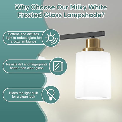 Ascher Bathroom Light Fixtures, 4-Light Vanity Light Over Mirror, Black and Gold Wall Sconces with Milky White Frosted Glass Shades, Wall Lamp for Living Room Bedroom, E26 Base(Bulbs Not Included)
