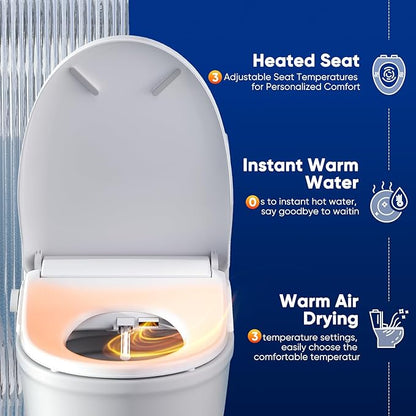 Bidet Toilet Seat-Electric Heated Bidet Attachment for Toilet with Instant Warm Water & Dryer, Feminine & Front Rear Wash, Self-Clean Nozzle, Upgraded Silent ECO Child Mode