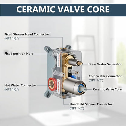 Aolemi Ceiling Shower Faucet with Handheld 16 Inch Head Brushed Nickel | Shower Valve and Trim Kit,SUS304 Rain Head and Handle Set System,All Metal,Bathroom, Handheld Spray