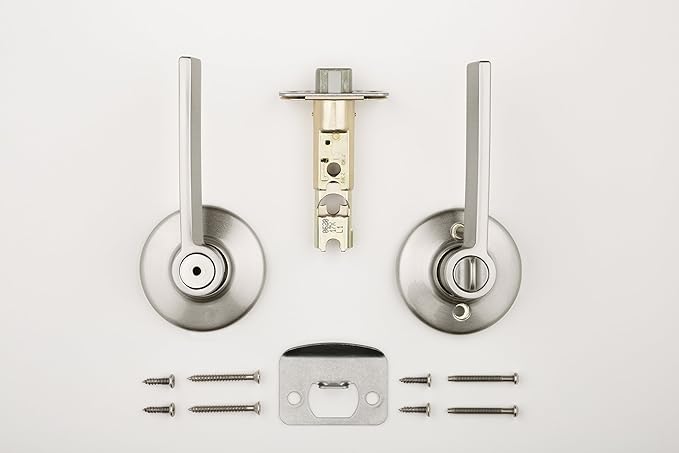 Kwikset 93001-903 300LRL 15 6AL RCS Ladera Privacy Door Handle Lever with Modern Slim Square Design for Bedroom or Bathroom, Satin Nickel (Pack of 2)