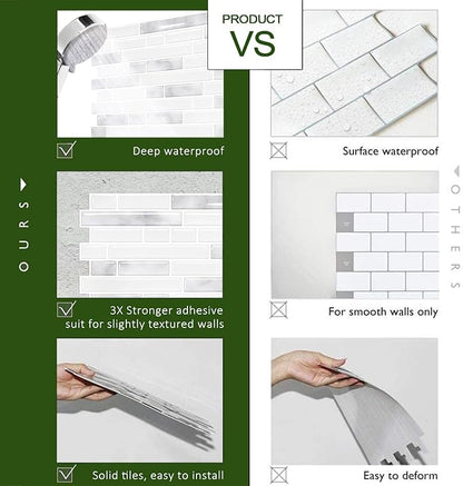 STICKGOO Thicker Peel and Stick Backsplash Tile for Kitchen and Bathroom | 10 Sheets of 12”×12” - 3D Vinyl Self Adhesive Wall Tiles Stick on Backsplash for Kitchen & Bathroom(Marble Grey&White)