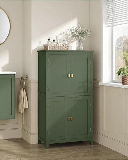 SONGMICS HOME Freestanding Storage Cabinet, Floor Cabinet with Elevated Legs, Metal Handles, for Living Room, Kitchen, Bathroom, Green