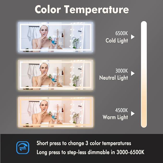 GarveeHome 60x24 LED Bathroom Mirror with Lights, Backlit + Front Lit, Dimmable, Anti-Fog, Lighted Bathroom Vanity Mirror for Wall, Memory Function, Shatter-Proof (Horizontal/Vertical)