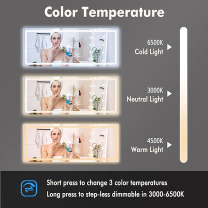 GarveeHome 60x24 LED Bathroom Mirror with Lights, Backlit + Front Lit, Dimmable, Anti-Fog, Lighted Bathroom Vanity Mirror for Wall, Memory Function, Shatter-Proof (Horizontal/Vertical)