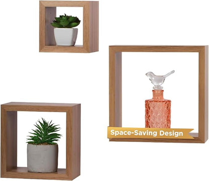 Kiera Grace Cubbi Floating Shelves, Modern Wall-Mounted Square Shelves for Bedroom, Bathroom, Kitchen, Easy to Hang, 5"/7"/9", Expresso, Set of 3