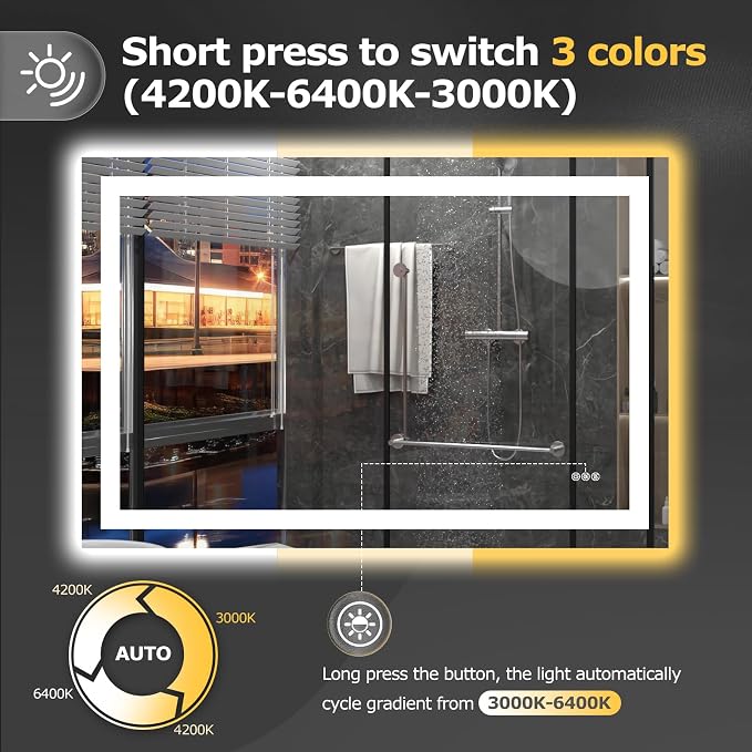 Hivone 48"X32" LED Bathroom Mirror with Lights, Anti-Fog, Dimmable, Backlit + Front Lit, Smart Bathroom Vanity Mirror, Memory Function, Shatterproof, Tempered Glass (Horizontal/Vertical)