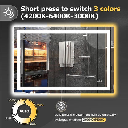 Hivone 48"X32" LED Bathroom Mirror with Lights, Anti-Fog, Dimmable, Backlit + Front Lit, Smart Bathroom Vanity Mirror, Memory Function, Shatterproof, Tempered Glass (Horizontal/Vertical)