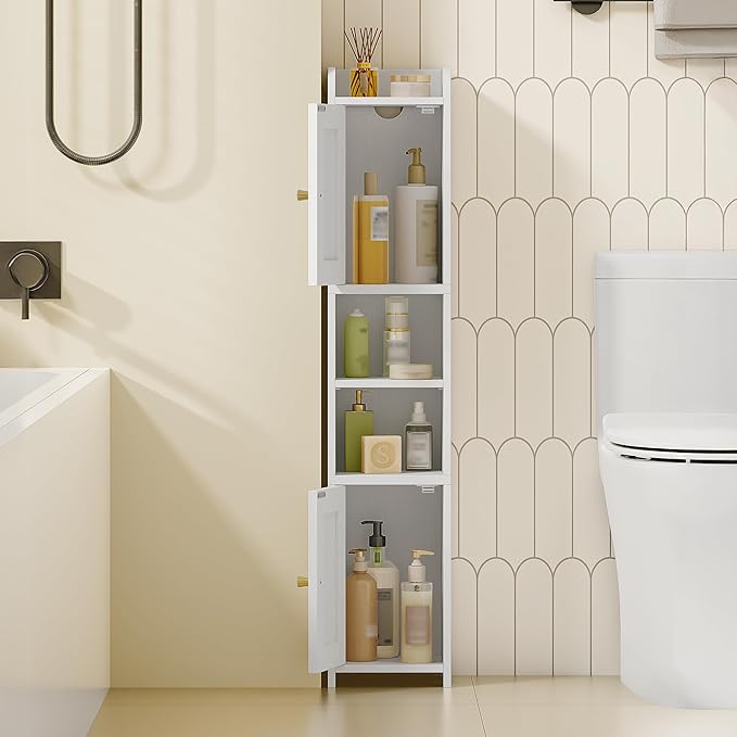 Slim Bathroom Storage Cabinet, Narrow Cabinet with 2 Doors, Small Bathroom Organizers and Storage, Laundry Room Organization for Small Space, Kitchen, Living Room, White 022413X