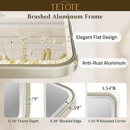 Brushed Nickel Vanity Mirror for Bathroom 60 x 30 Beveled Edge Tempered Glass, Rounded Corner Rectangle Wall Mirror for Modern Bathroom, Living Room, Bedroom, Entryway