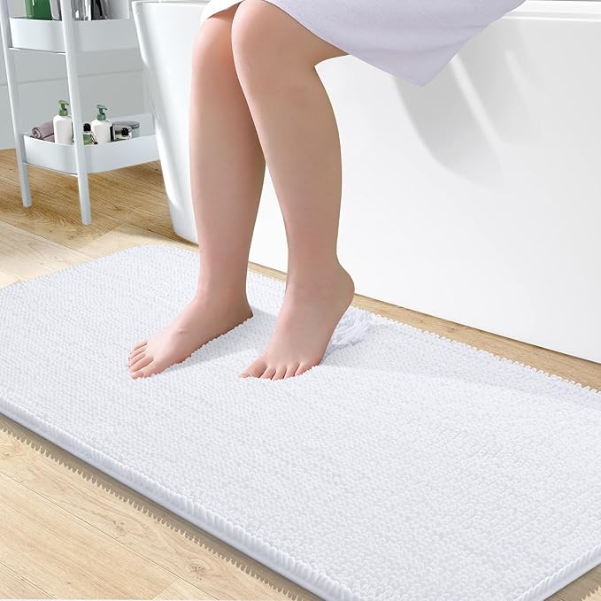 OLANLY Large Bathroom Rugs 50x30, Extra Soft Absorbent Chenille Bath Rugs | White, Quick-Drying Rubber Backing, Machine Washable Bath Mat for Bathroom Floor, Tub and Shower, Home Decor Accessories