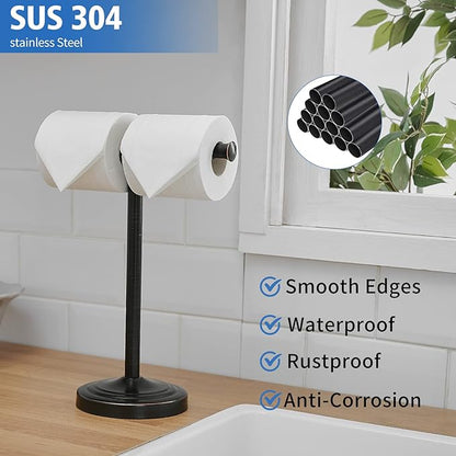 RUMOSE Oil Rubbed Bronze Hand Towel Holder Stand Countertop Towel Rack | 13 Inch Bathroom Kitchen Vanity T-Shape Towel Stand Free Standing Stainless Steel Towel Bar Towel Ring