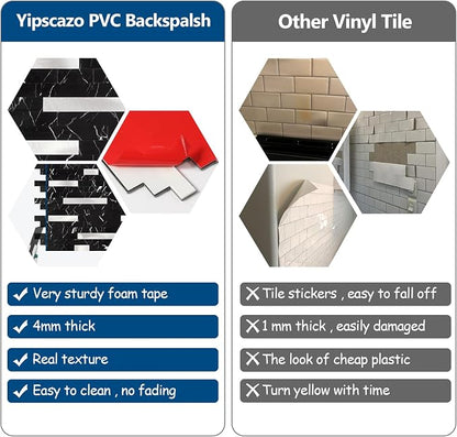 Yipscazo 10 Sheets Peel and Stick Stone Metal Tile Backsplash, Stick on Tiles for Backsplash Kitchen, Bathroom, Laundry Room, Camper, Fireplace (12'' X 12'', Pure Black)