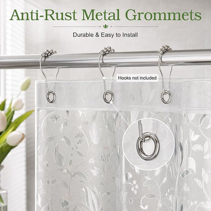 EurCross Frosted Clear Shower Curtain with Floral and Foliage Texture, Flexibility PVC-Free PEVA Botanical Design Shower Curtain Liner with 3 Heavy Duty Magnetic Magnets 72X72inch
