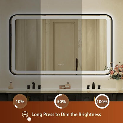 32x55 Inch Black Framed LED Bathroom Mirror with Lights,Smart Bathroom Mirror,Motion Sensor,Tempered Glass,Anti-Fog,Stepless Dimmable & 3 Colors,Memory,Vanity Mirror for Wall