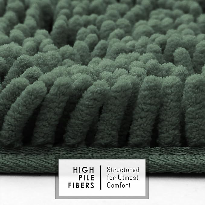 Hearth & Harbor Bathroom Rugs, Chenille Bath Mat - Machine Washable Bath Mats for Bathroom Non-Slip Backing Rubber, Quick Dry Bathroom Mat - Hunter Green 24x36