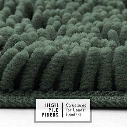 Hearth & Harbor Bathroom Rugs, Chenille Bath Mat - Machine Washable Bath Mats for Bathroom Non-Slip Backing Rubber, Quick Dry Bathroom Mat, 17 x 24 + 20 x 32 - Hunter Green