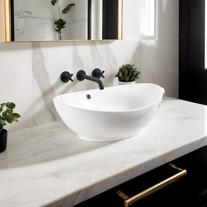 NUESTRA VIDA 23×15.2×7.7 inch Bathroom Vessel Sink, Modern Egg Shape Vanity Sink Above Counter Art Basin with Overflow, Oval Vessel Sink Bowl for Vanity Surface Mounted, Glossy White