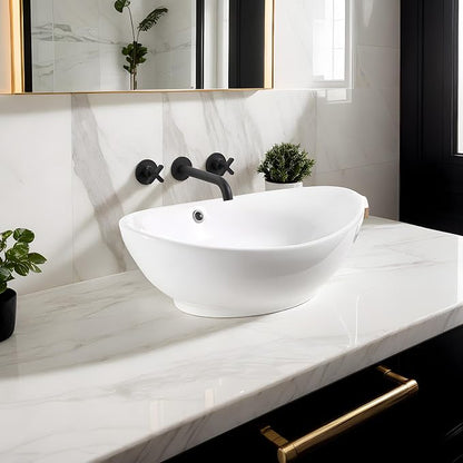 NUESTRA VIDA 23×15.2×7.7 inch Bathroom Vessel Sink, Modern Egg Shape Vanity Sink Above Counter Art Basin with Overflow, Oval Vessel Sink Bowl for Vanity Surface Mounted, Glossy White