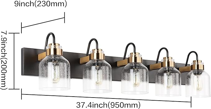 PRESDE Vintage Bathroom Vanity Light Fixtures Bronze Brushed Black Vanity 5 Light for Bathroom Wall Lighting
