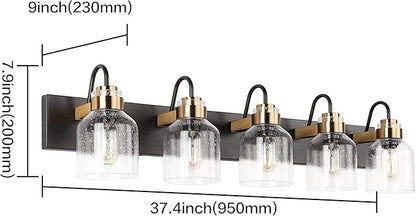 PRESDE Vintage Bathroom Vanity Light Fixtures Bronze Brushed Black Vanity 5 Light for Bathroom Wall Lighting