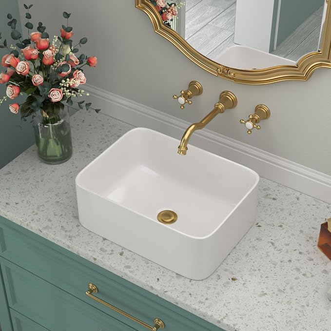 Rectangular Vessel Sink White | Beslend 16"x12" Bathroom Sink Ceramic Porcelain Above Counter Modern Art Sink