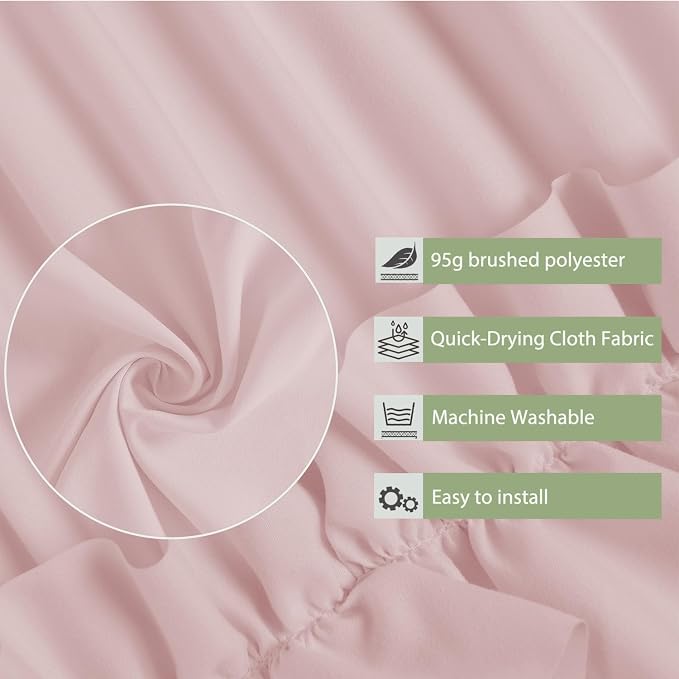 Farmhouse Ruffle Shower Curtain, Peach Pink, 72 x 72 in | Decorative Elegant Bathroom Curtain with 12 Holes, Soft Ruched Microfiber Fabric, Vintage Handmade Design