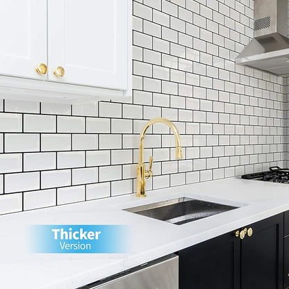 Art3d Peel and Stick Backsplash for Kitchen White Subway (10 Tiles, Thicker Design) | Thickened Design, No Warping, Durable, Self-Adhesive, Sturdy, for Kitchen, Bedroom, Ideal for New Home Buyers, Future Movers