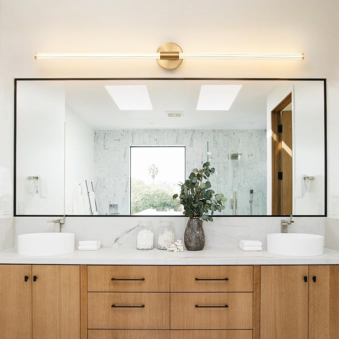 Gold Bathroom Vanity Lights 47" Long LED Vanity Light Bar | 360° Bright Bathroom Lights, Dimmable Vanity Light, Hardwired Wall Light 3000K Warm White for Mirror
