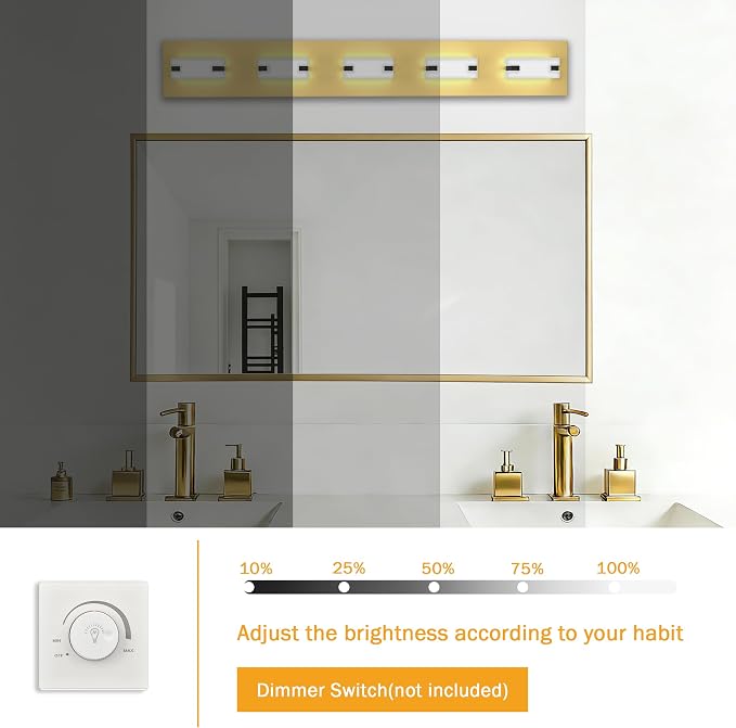LED Gold Bathroom Light Fixtures , 5-Light 5700K Modern Vanity Lights | NOVELUX LED Gold Bathroom Light Fixtures, 5-Light Modern Vanity Lights , ETL Listed, 35W (Cool White 5700K)